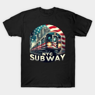 New York Subway USA Flag themed NYC Subway Train T-Shirt